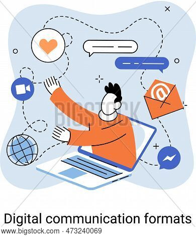 Digital Communication Formats Metaphor, Content Online Data And Social Media Streaming. Abstract Mod