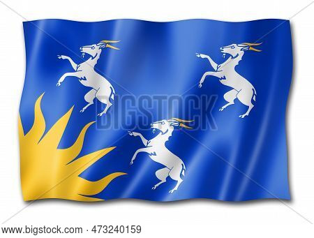 Merionethshire County Flag, United Kingdom Waving Banner Collection. 3d Illustration