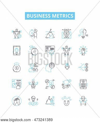 Business Metrics Vector Line Icons Set. Metrics, Kpis, Roi, Profit, Revenue, Cycle, Cost Illustratio