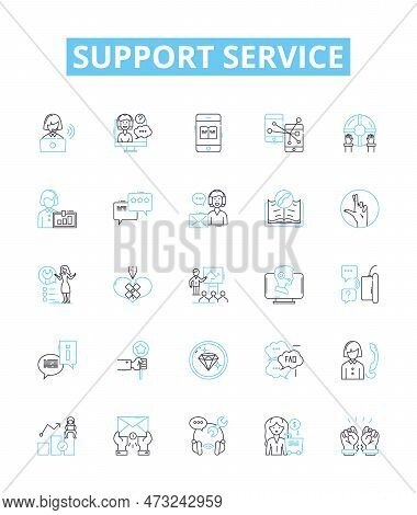 Support Service Vector Line Icons Set. Service, Support, Assistance, Help, Guidance, Backup, Backup-