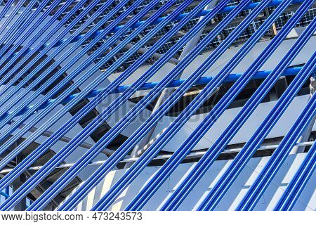 Looking Up At Metal Beams  At The Light Rail Station In Seatac, Wshington.