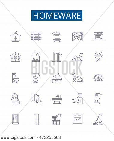 Homeware Line Icons Signs Set. Design Collection Of Furniture, Kitchenware, Tableware, Lighting, Bed