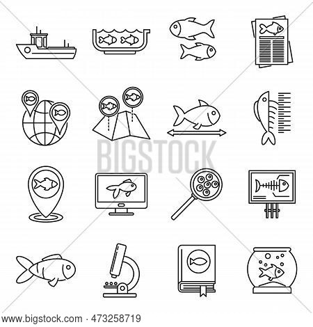 Ichthyology Fish Icons Set. Outline Set Of Ichthyology Fish Icons For Web Design Isolated On White B