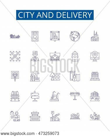 City And Delivery Line Icons Signs Set. Design Collection Of City, Delivery, Urban, Local, Mail, Exp