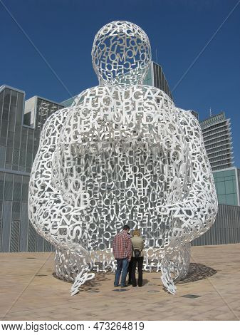 Zaragoza, Spain - 5 April 2011: People View The Soul Of The Ebro Sculpture At The Area Of The Intern
