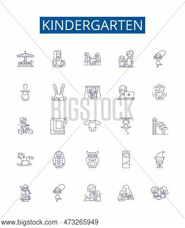 Kindergarten Line Icons Signs Set. Design Collection Of Preschool, Nursery, Early, Education, Learni