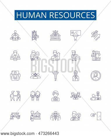 Human Resources Line Icons Signs Set. Design Collection Of Personnel, Recruiting, Development, Hirin
