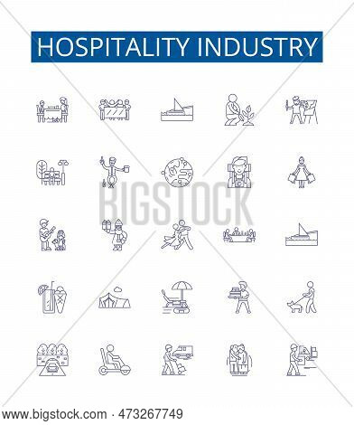 Hospitality Industry Line Icons Signs Set. Design Collection Of Hospitality, Industry, Tourism, Acco