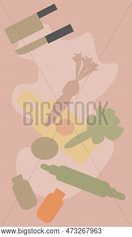 Minimalist Kitchen And Cooking Background And Vector Illustration