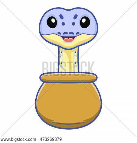Vector Illustration Of Cute Killer Clown Ball Python Cartoon Inside The Sack