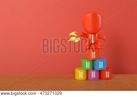 The Ambitious Businessman Climbed The Stairs Of Success, Step By Step, With Unwavering Determination