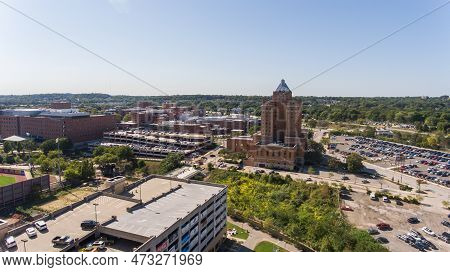 September 18th, 2019 - Akron Ohio Usa: A Sunny Day In Downtown Akron. This Aerial View Shows The Can