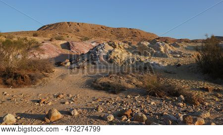 Colored Sands In Makhtesh Gadol Or Large Crater, Nature Reserve In Negev Desert, Israel