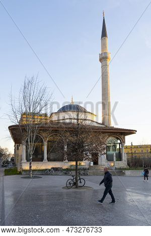 Tirana, Albania. March 2023.  Exterior View Of The Et'hem Bej Mosque In Skenderbej Square In The Cit