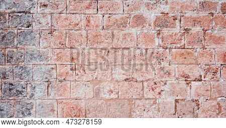 Pink Ancient Stone Concrete Wall Background Old Obsolete Brickwork Horizontal Wallpaper Pattern