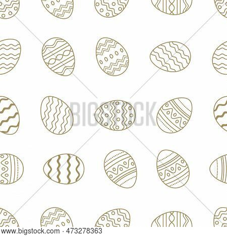 Easter Egg Seamless Vector. Gold Framed Outline Eggs. Isolated Background.
Seamless On All Four Side