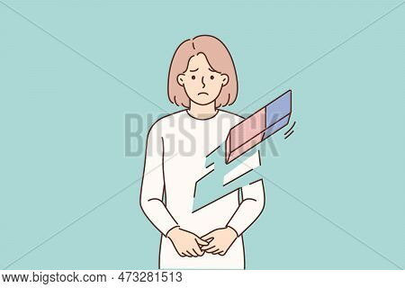Sad Woman Erased With Eraser Suffer From Depression Or Mental Problems. Unhappy Girl Personality Era