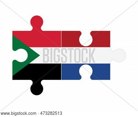 Connected Puzzle Of Flags Of Sudan And Netherlands, Vector