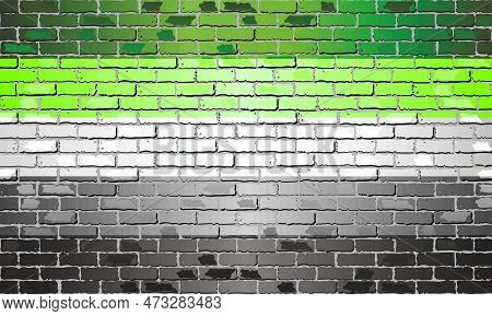 Aromantic Pride Flag On Brick Wall - Illustration, 
Bright Concept Background