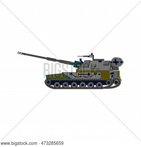 War Tank Isolated. Vector Illustration Of Army Panzer Transport.