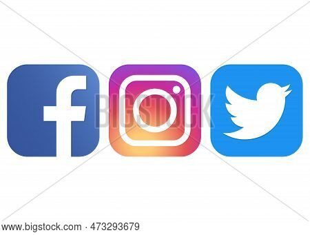 Facebook, Instagram, Twitter - Collection Of Popular Social Media Icon. Editorial Only. Kyiv, Ukrain