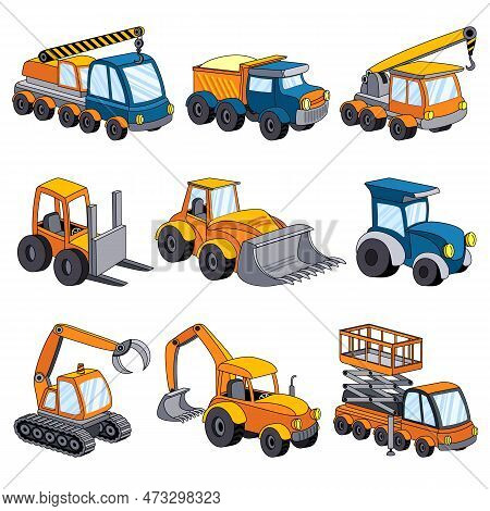 Lifting Machine Icons Set. Cartoon Set Of Lifting Machine Icons For Web Design