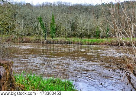 River Vezere In France Showing High Water Levels Following Heavy Rain After A Period Of Drought