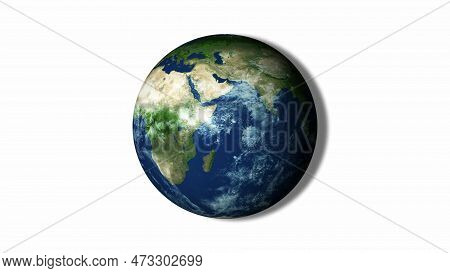 Realistic Earth Planet Surface Isolated On White Background. Emea Region On Model Of Earth. Earth Gl