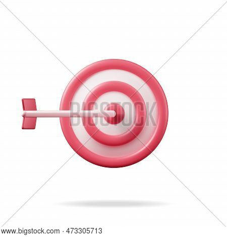 3d Target With Arrow In Center Icon Isolated On White. Render Dartboard With Arrow. Goal Setting. Sm