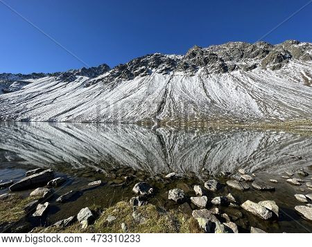 High Alpine Lake Lai Da La Scotta (schottensee Or Schotten Lake) On The Swiss Mountain Road Pass Flu