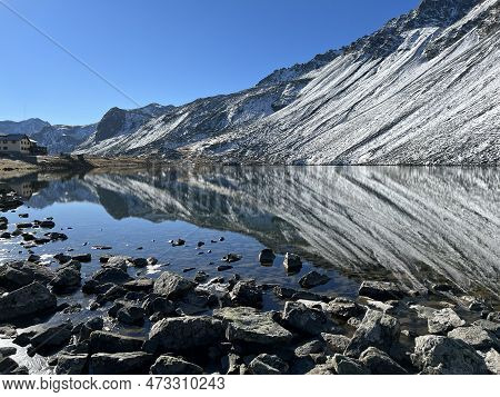High Alpine Lake Lai Da La Scotta (schottensee Or Schotten Lake) On The Swiss Mountain Road Pass Flu