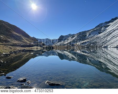 High Alpine Lake Lai Da La Scotta (schottensee Or Schotten Lake) On The Swiss Mountain Road Pass Flu