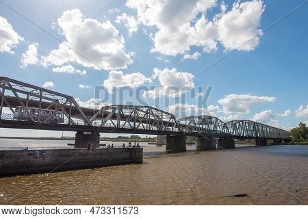 February, 12, 2016, Santa Lucía, Canelones, Uruguay: Bridge Over The Santa Lucía River, With A Sky W