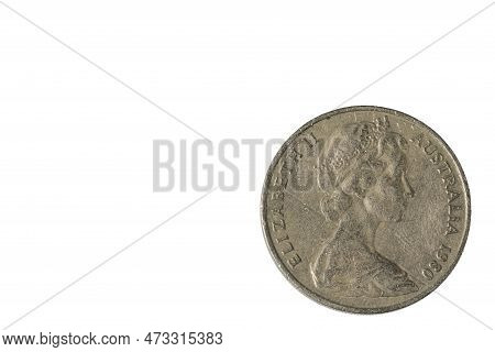 Close Up View Of Old Reverse Side Of Coin Of Australian Twenty Cent Coin Dated 1980. Numismatic Conc