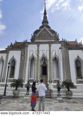 Bangkok, Thailand- 13 Feb, 2023: Phra Viharn Yod Temple At Grand Palace Complex In Bangkok. The Buil