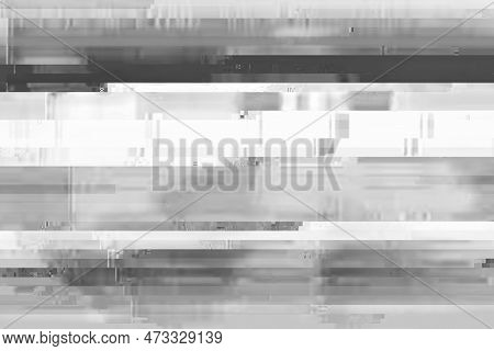 Horizontal Distortion Of Broken Video Image On Black Background, Vhs Effect, Glitch Digital Color Pi
