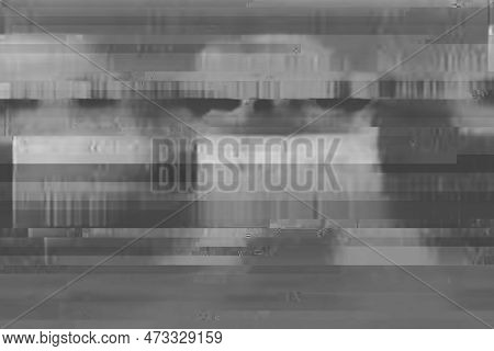 Horizontal Distortion Of Broken Video Image On Black Background, Vhs Effect, Glitch Digital Color Pi
