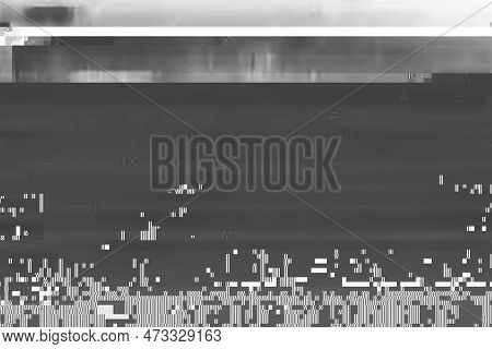 Horizontal Distortion Of Broken Video Image On Black Background, Vhs Effect, Glitch Digital Color Pi