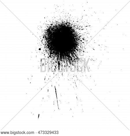 Black Ink Splatter, Horror Background. Ink Stains, Paint Splash Overlays On White Background For Art