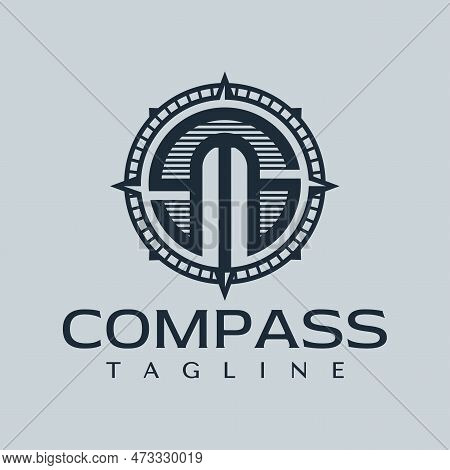 Vintage Rose Compass Letter S M Sm Logo Design. Travel Initial Sm Ms Logo.
