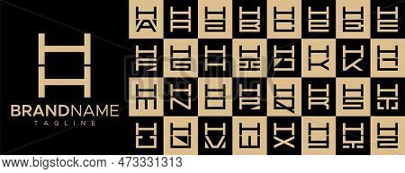 Simple Square Letter H Hh Logo Design Set. Modern Box Initial H Logo Branding.