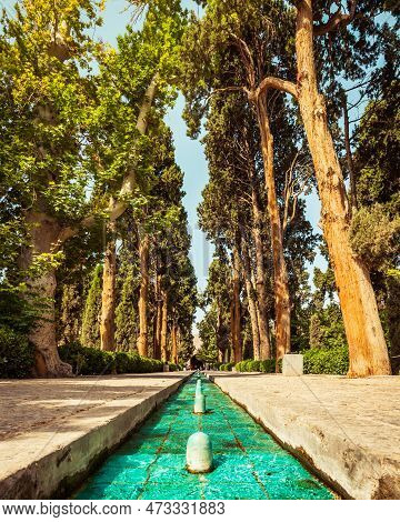 Kashan, Iran - 27th May, 2022: Traditional Persian Fin Garden Kashan, Iran