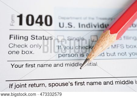 Tax Form 1040 U.s. Individual Income Tax Return, Business Finance Concept.