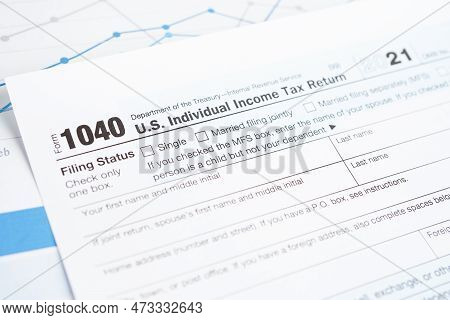 Tax Form 1040 U.s. Individual Income Tax Return, Business Finance Concept.