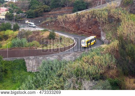 Funchal, Portugal - August 24, 2021: This Is A Steep Serpentine On A City Mountain Street.