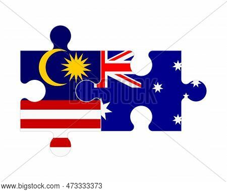 Connected Puzzle Of Flags Of Malaysia And Australia, Vector