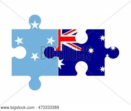 Connected Puzzle Of Flags Of Micronesia And Australia, Vector