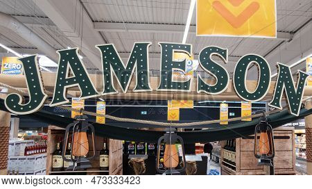 Bordeaux , Aquitaine  France - 03 15 2023 : Jameson Irish Whiskey Logo Sign And Brand Text On Advert
