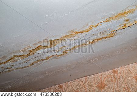 Damage Ceiling From Water Pipelines Leakage. Housing Problem Concep