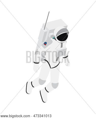 Isometric Astronaut Wearing White Spacesuit In Outer Space 3d Vector Illustration